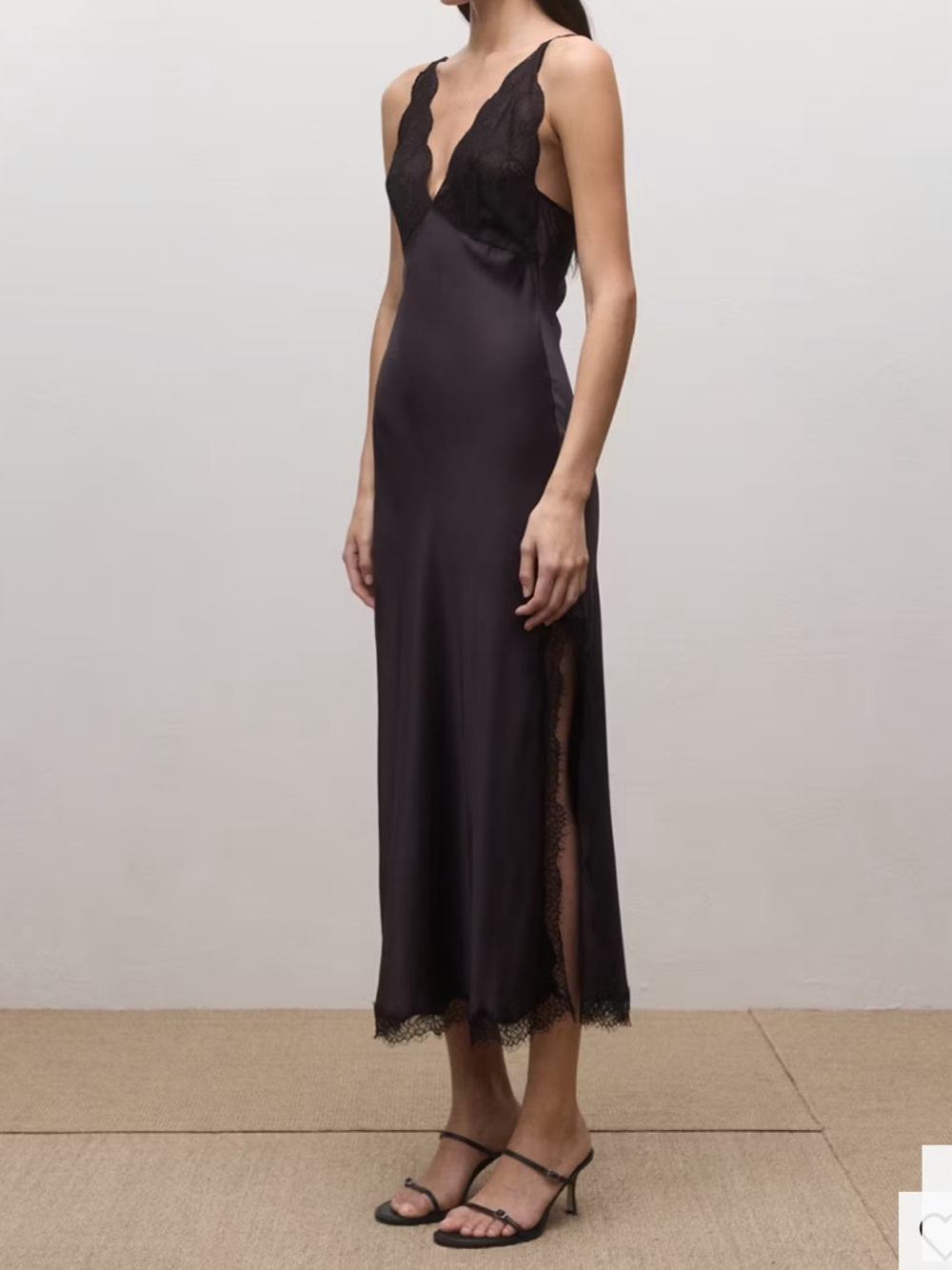 Mango Elegant Black Lace-Trim Slip Dress LACE DRESS WITH OPENING 4448